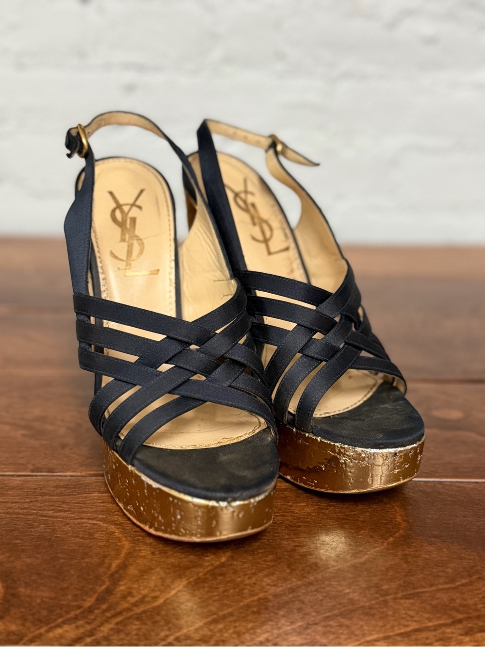 YSL Black & Gold Platform Sandals – Size 38 (US 7.5-8), Resoled & Customized
